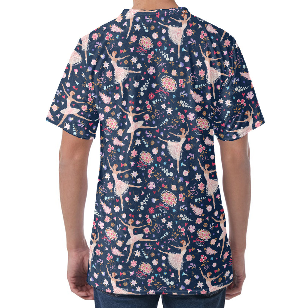 Floral Ballet Pattern Print Men's Velvet T-Shirt