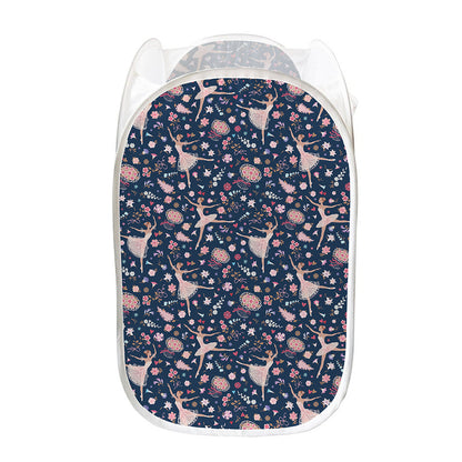 Floral Ballet Pattern Print Mesh Laundry Hamper