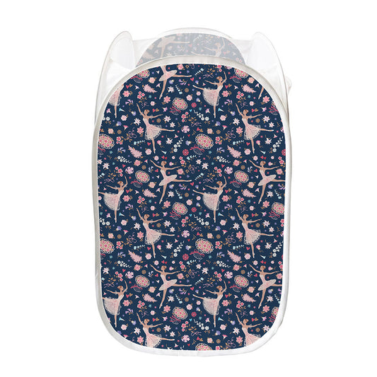 Floral Ballet Pattern Print Mesh Laundry Hamper