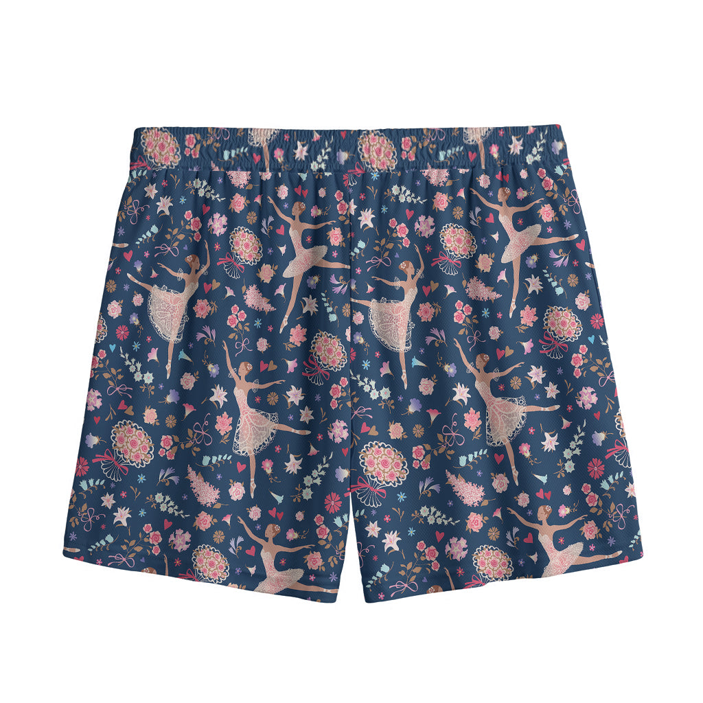 Floral Ballet Pattern Print Mesh Shorts