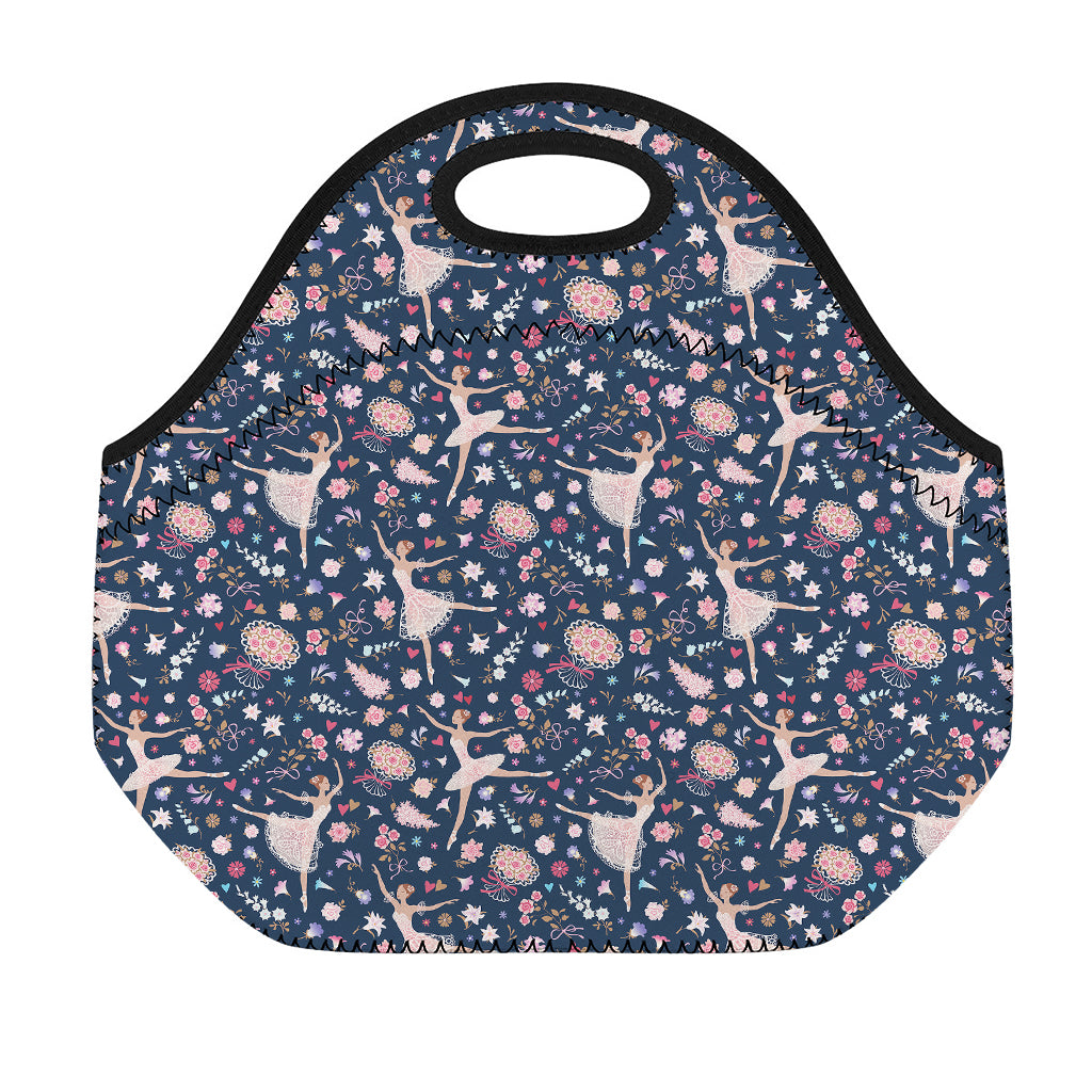 Floral Ballet Pattern Print Neoprene Lunch Bag