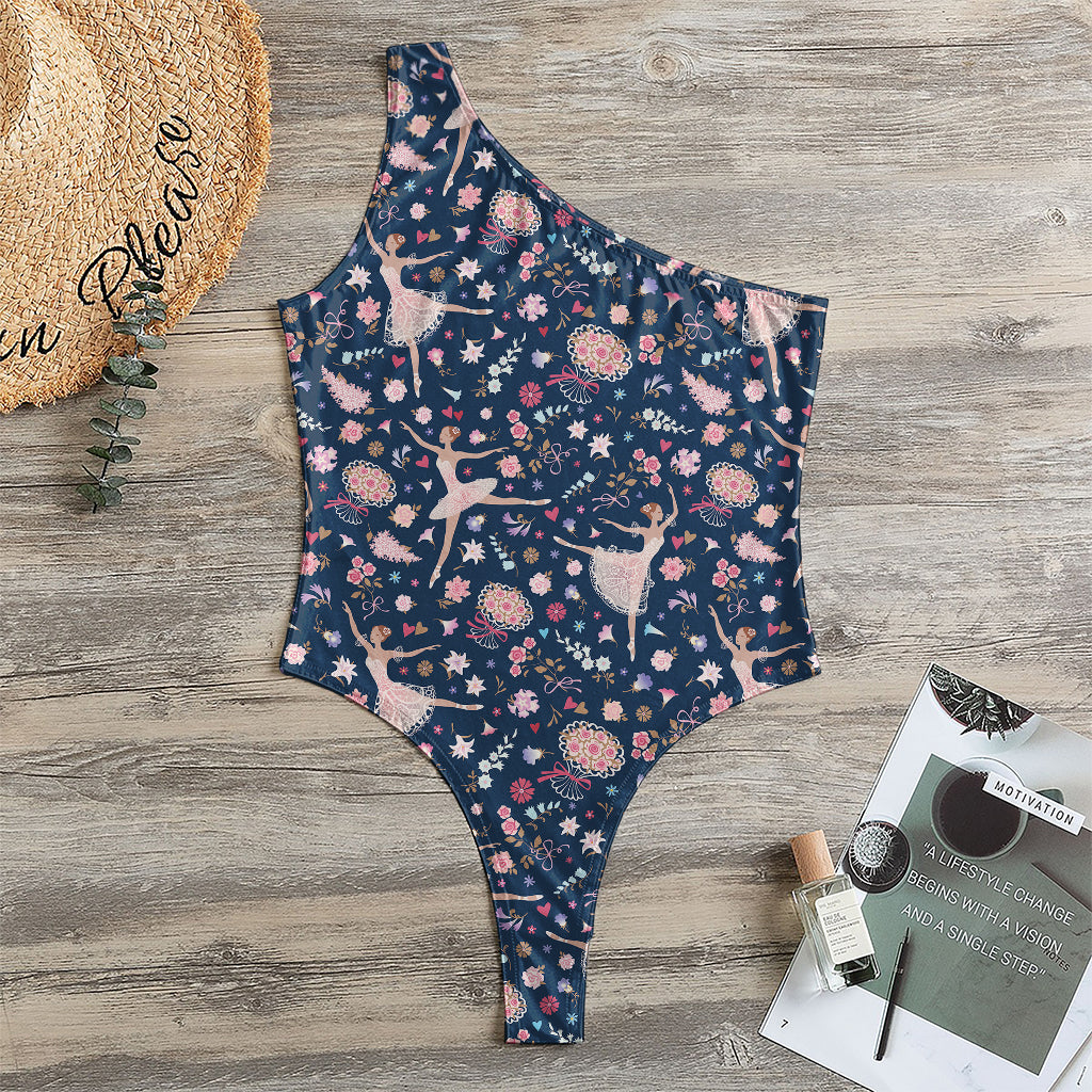 Floral Ballet Pattern Print One Shoulder Bodysuit