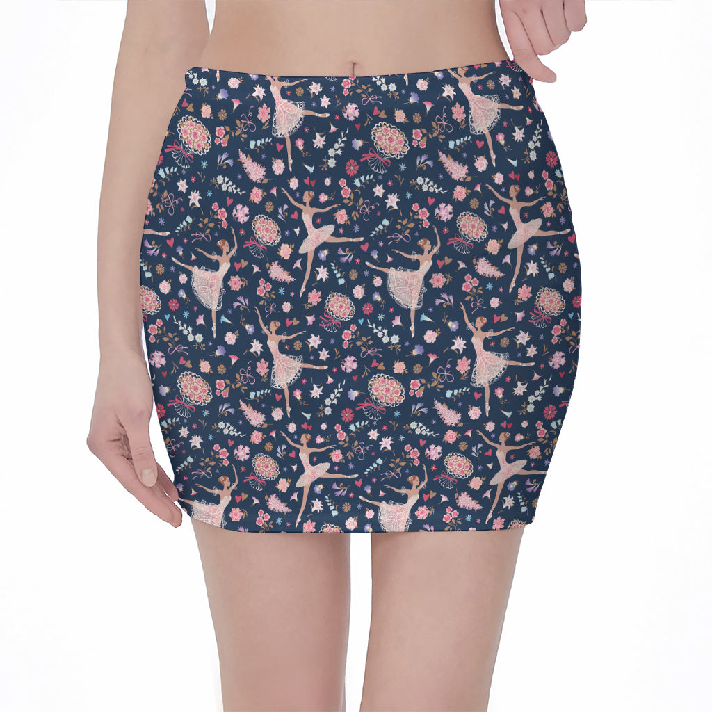 Floral Ballet Pattern Print Pencil Mini Skirt