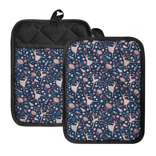 Floral Ballet Pattern Print Pot Holders With Pocket