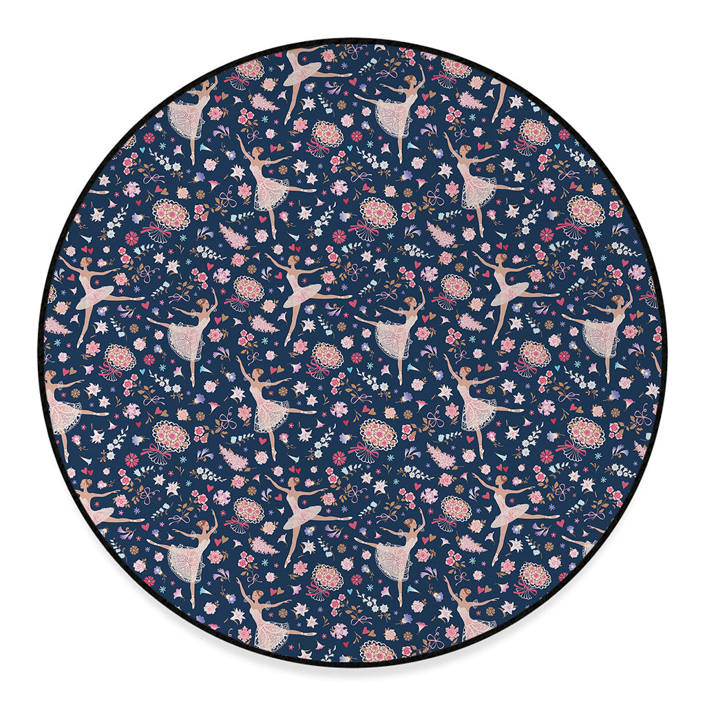 Floral Ballet Pattern Print Round Floor Mat