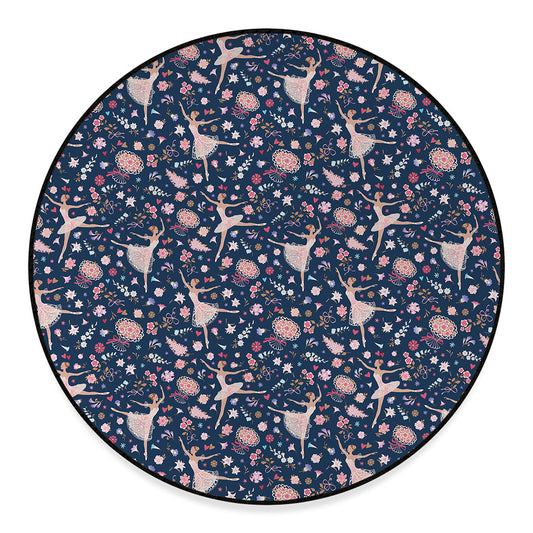 Floral Ballet Pattern Print Round Floor Mat