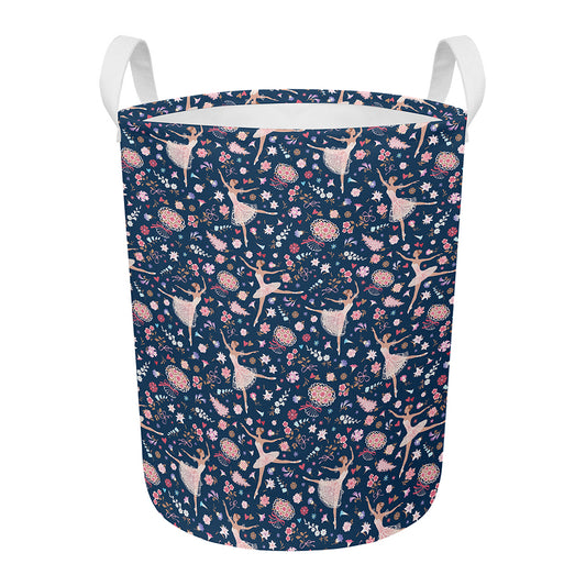 Floral Ballet Pattern Print Round Laundry Basket