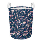 Floral Ballet Pattern Print Round Laundry Basket