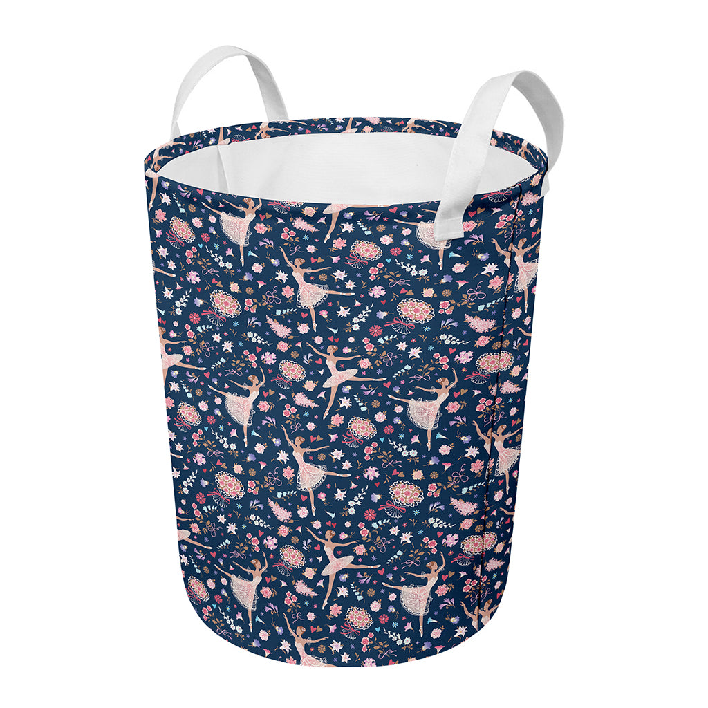 Floral Ballet Pattern Print Round Laundry Basket