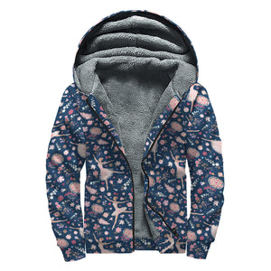 Floral Ballet Pattern Print Sherpa Lined Zip Up Hoodie