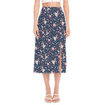 Floral Ballet Pattern Print Side Slit Midi Skirt