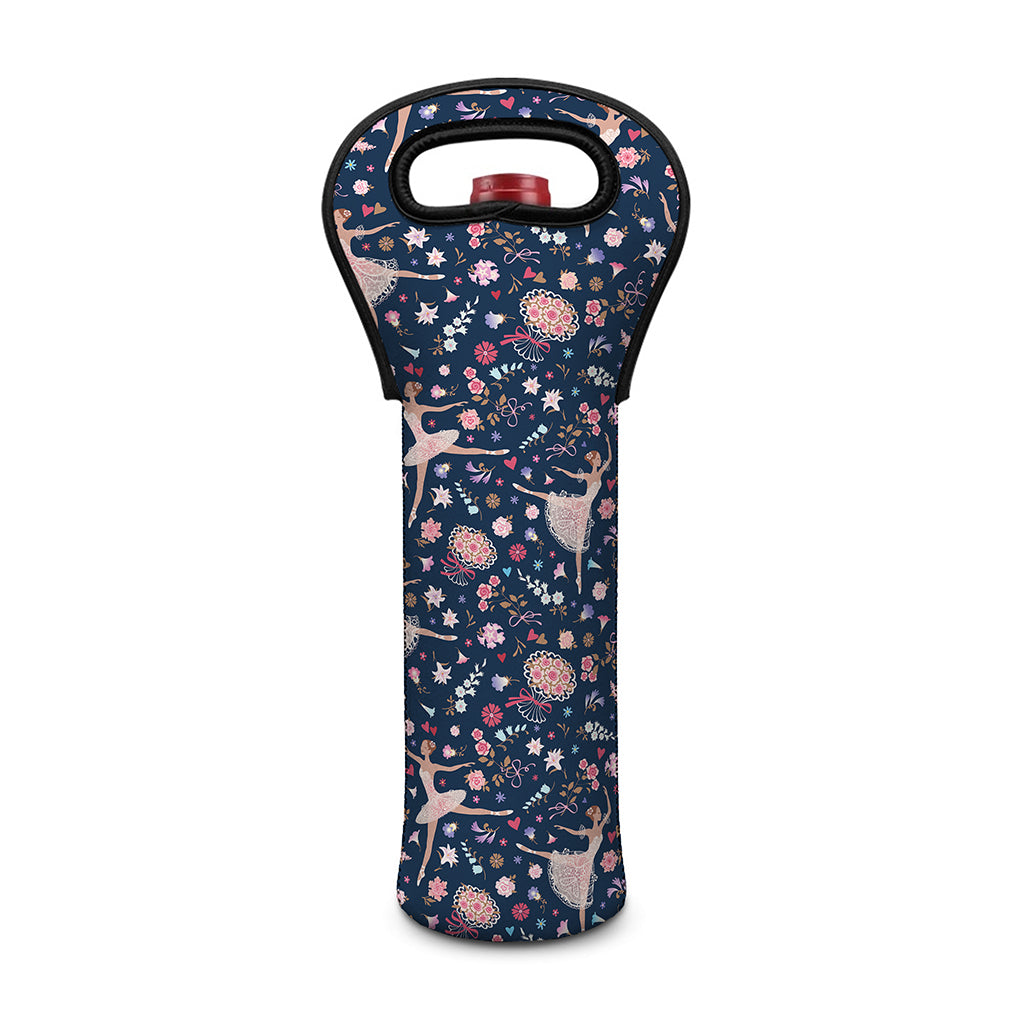 Floral Ballet Pattern Print Single Neoprene Wine Tote