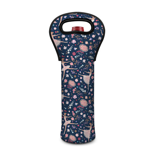 Floral Ballet Pattern Print Single Neoprene Wine Tote
