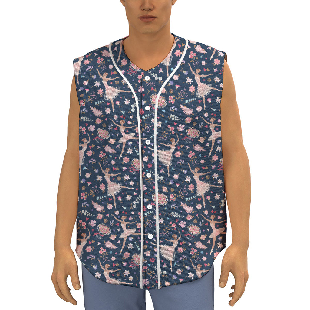 Floral Ballet Pattern Print Sleeveless Baseball Jersey