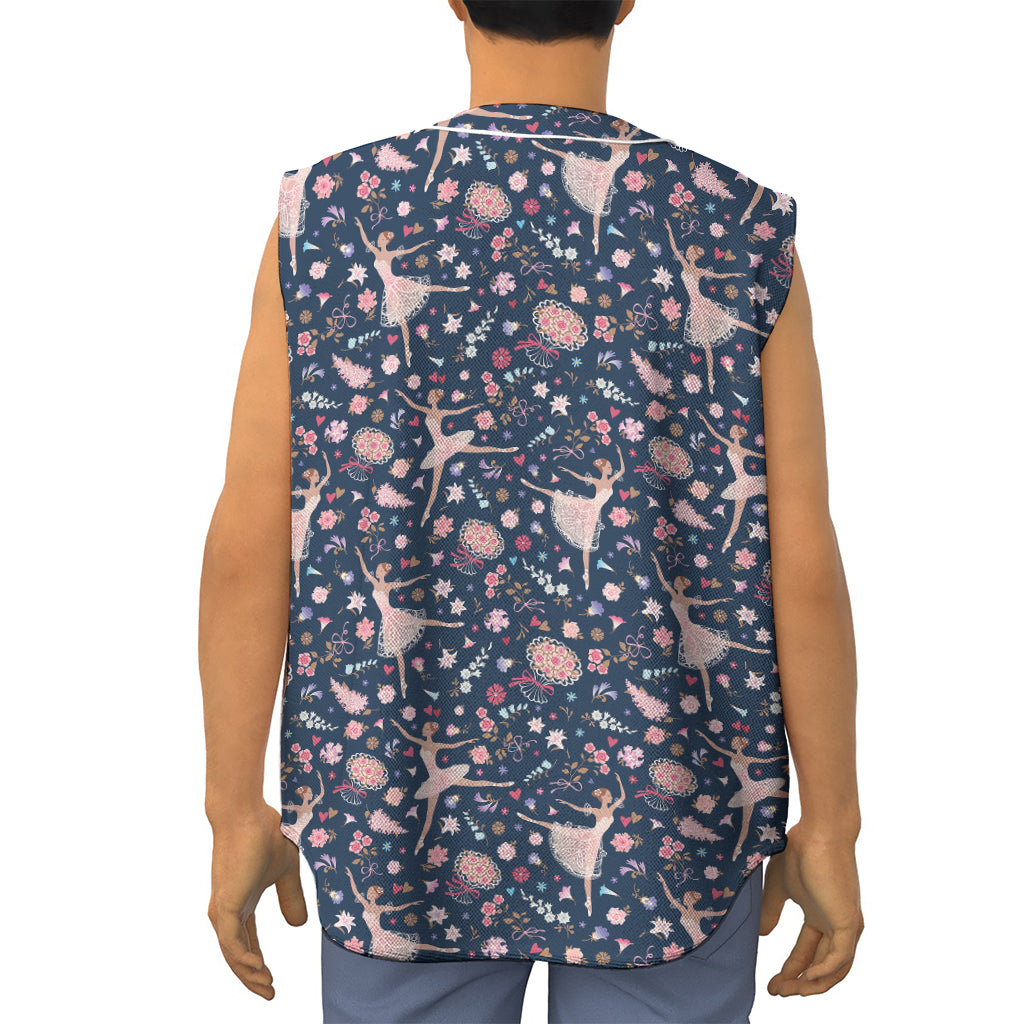 Floral Ballet Pattern Print Sleeveless Baseball Jersey