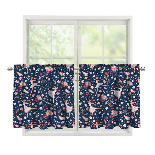 Floral Ballet Pattern Print Tier Curtains
