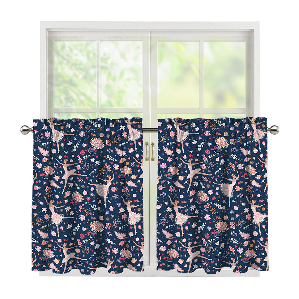 Floral Ballet Pattern Print Tier Curtains