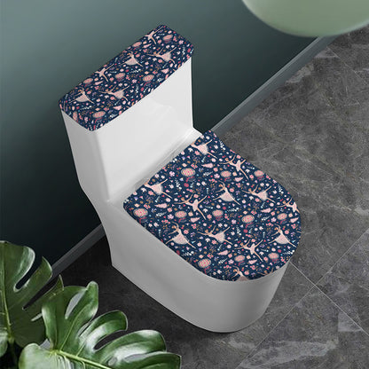 Floral Ballet Pattern Print Toilet Lid And Tank Cover Set