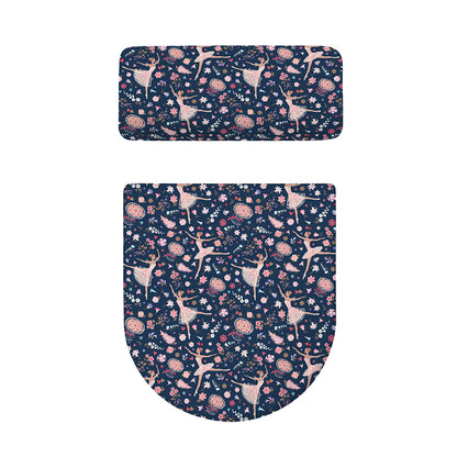 Floral Ballet Pattern Print Toilet Lid And Tank Cover Set