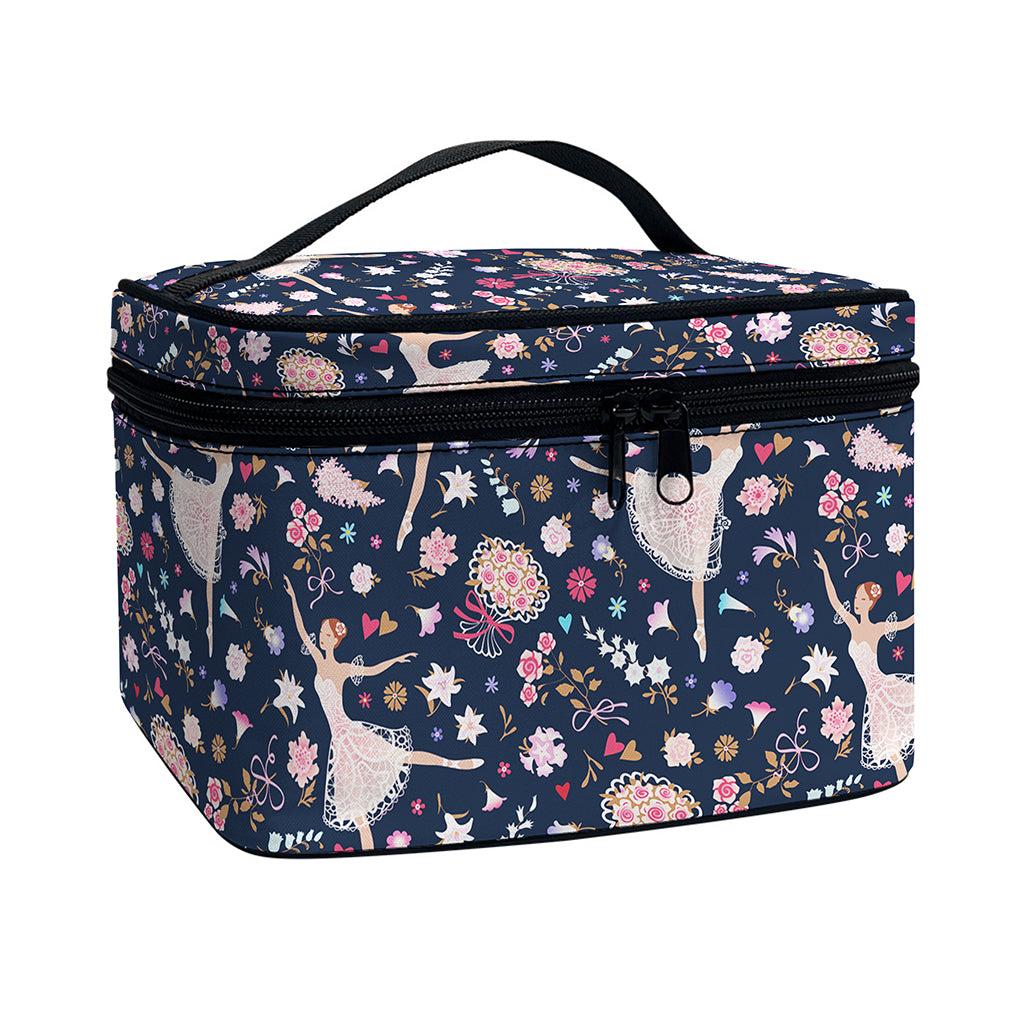 Floral Ballet Pattern Print Travel Makeup Bag