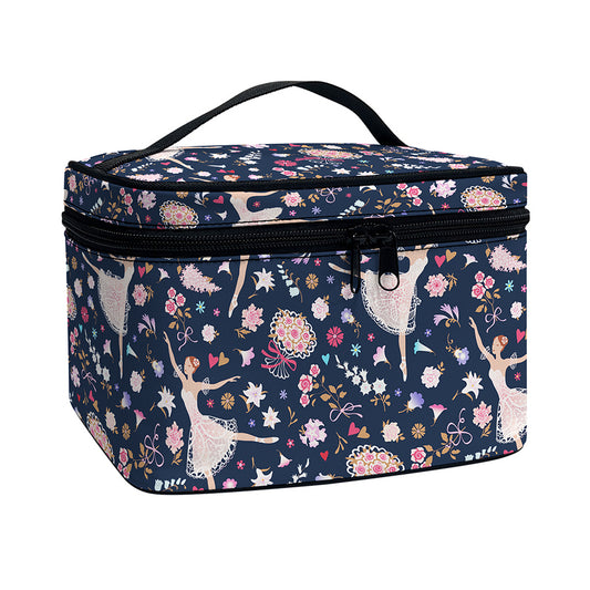 Floral Ballet Pattern Print Travel Makeup Bag