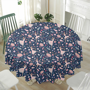 Floral Ballet Pattern Print Waterproof Round Tablecloth