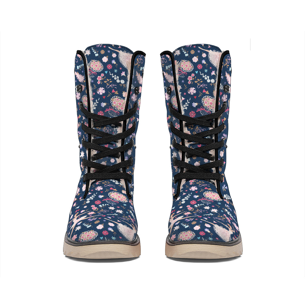 Floral Ballet Pattern Print Winter Boots