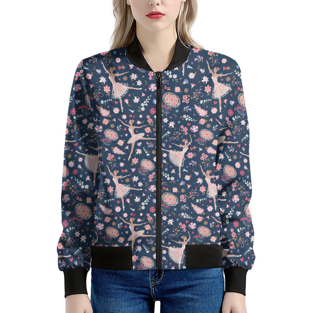 Floral Ballet Pattern Print Women's Bomber Jacket