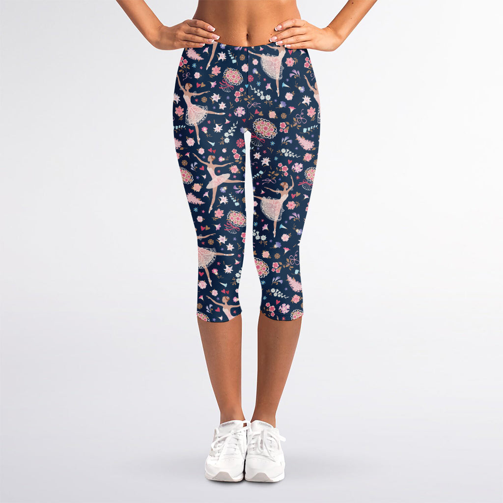 Floral Ballet Pattern Print Women's Capri Leggings