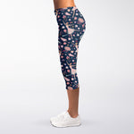 Floral Ballet Pattern Print Women's Capri Leggings