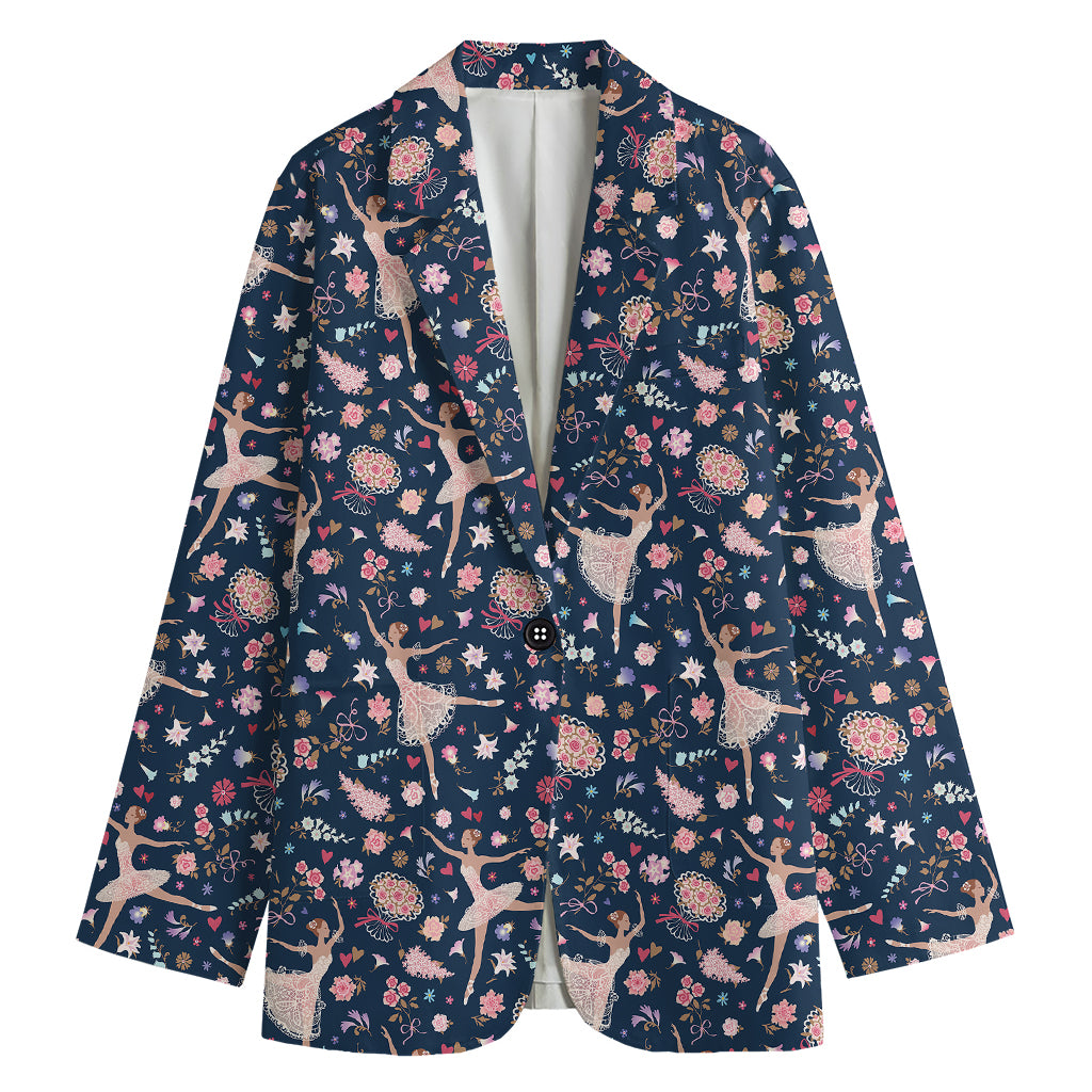 Floral Ballet Pattern Print Women's Cotton Blazer