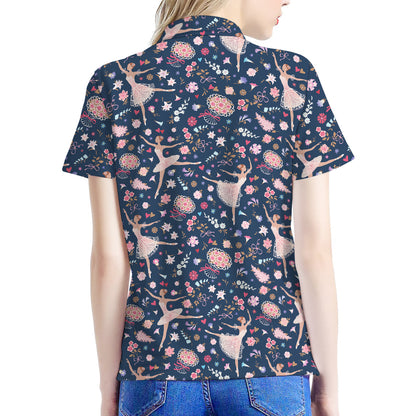 Floral Ballet Pattern Print Women's Polo Shirt