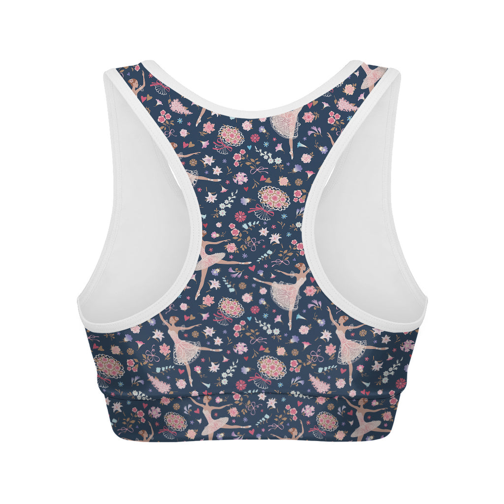 Floral Ballet Pattern Print Women's Sports Bra