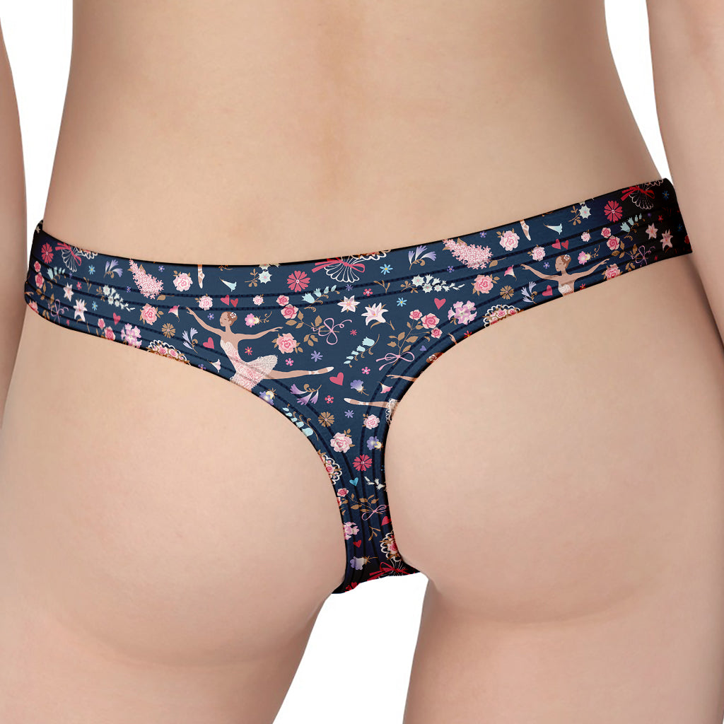 Floral Ballet Pattern Print Women's Thong