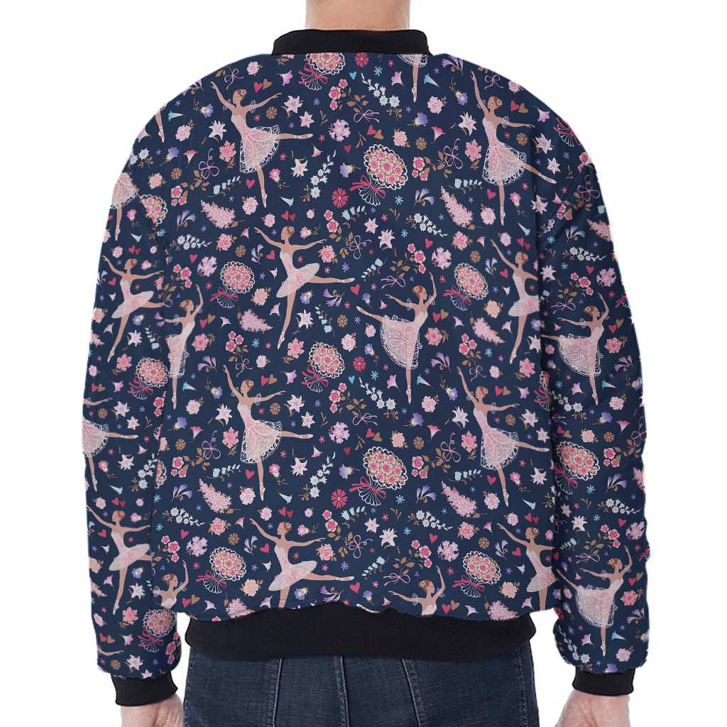 Floral Ballet Pattern Print Zip Sleeve Bomber Jacket