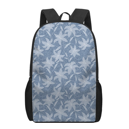Floral Denim Jeans Pattern Print 17 Inch Backpack