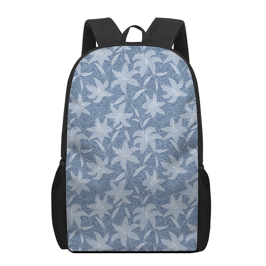 Floral Denim Jeans Pattern Print 17 Inch Backpack