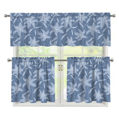 Floral Denim Jeans Pattern Print 3 Piece Kitchen Curtains