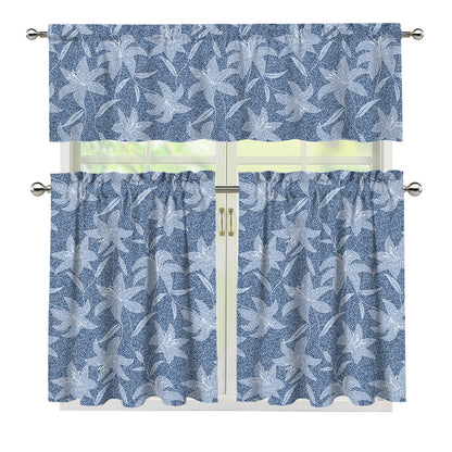 Floral Denim Jeans Pattern Print 3 Piece Kitchen Curtains