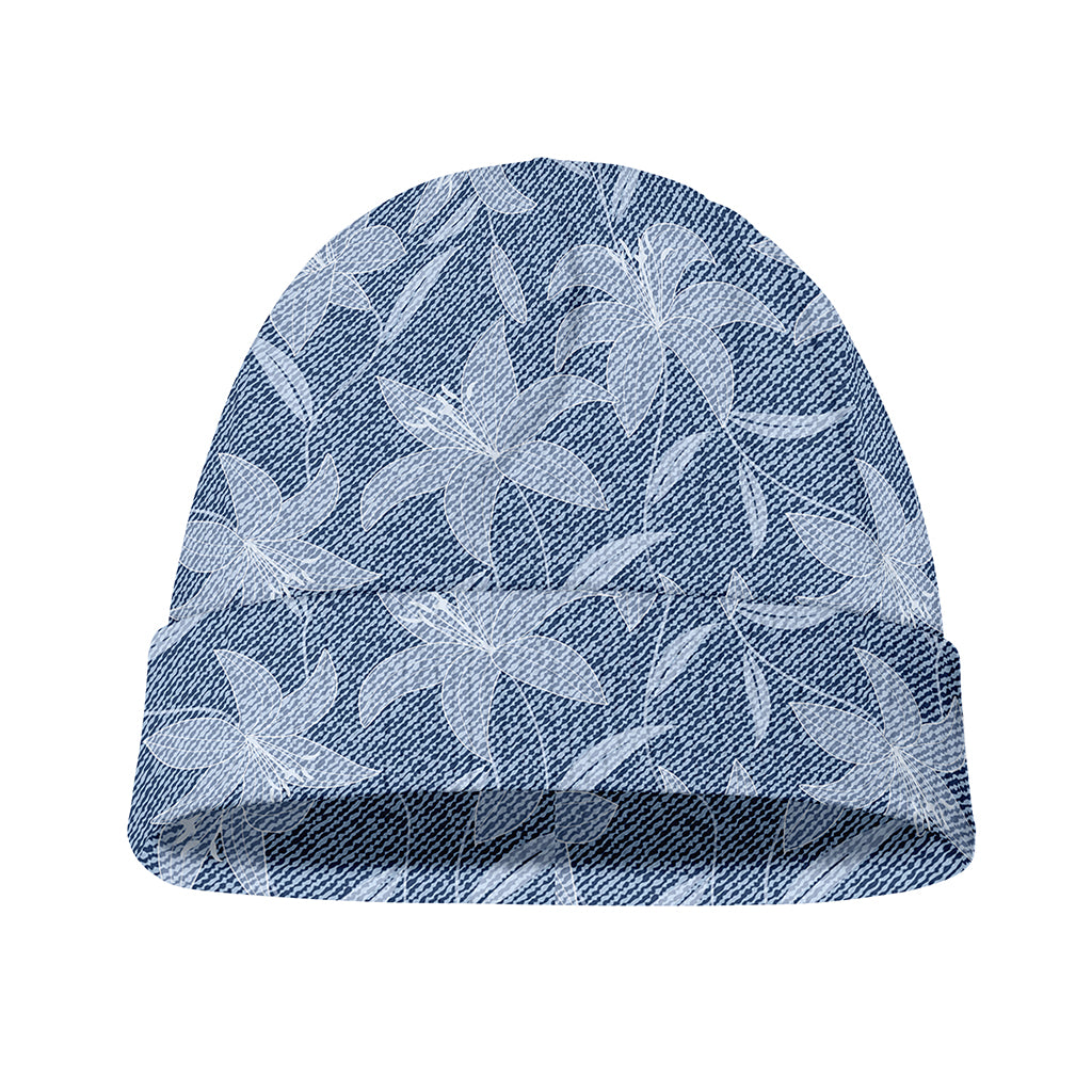 Floral Denim Jeans Pattern Print Beanie