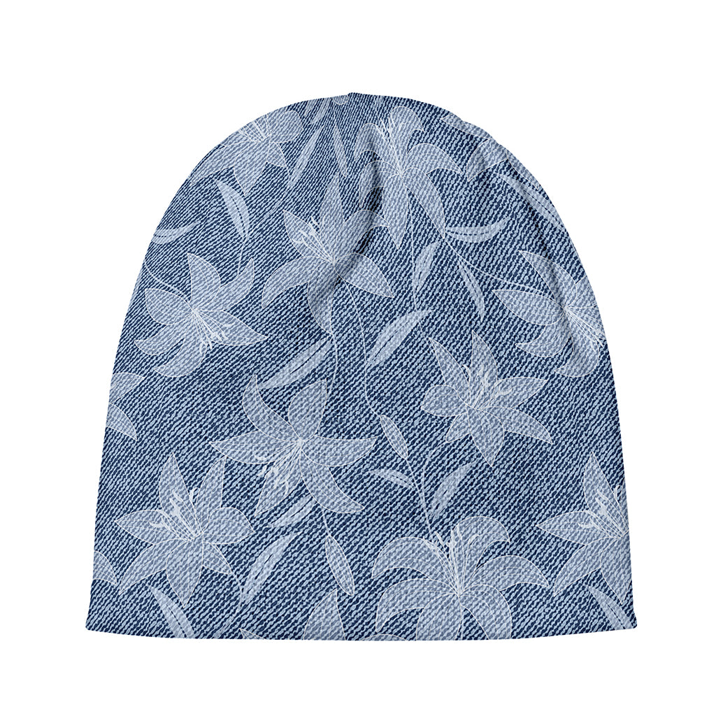 Floral Denim Jeans Pattern Print Beanie