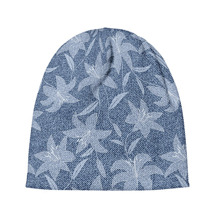 Floral Denim Jeans Pattern Print Beanie