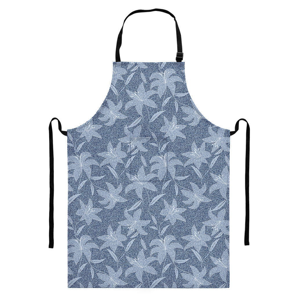 Floral Denim Jeans Pattern Print Bib Apron With Pocket