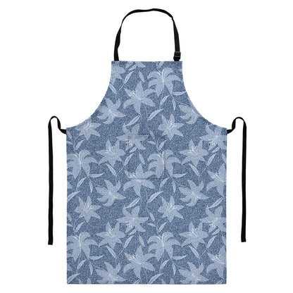 Floral Denim Jeans Pattern Print Bib Apron With Pocket