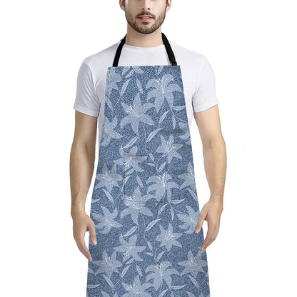 Floral Denim Jeans Pattern Print Bib Apron With Pocket