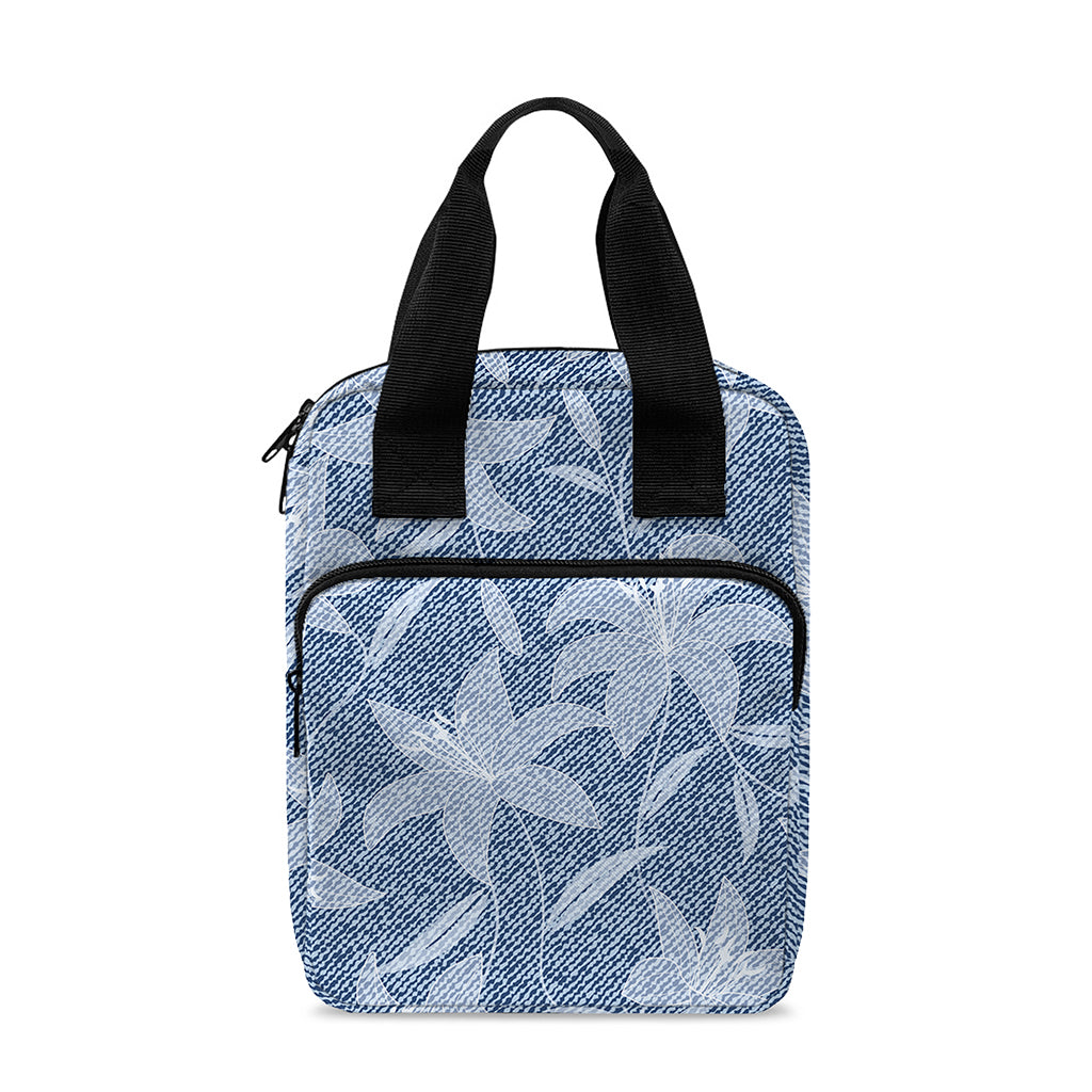 Floral Denim Jeans Pattern Print Bible Tote Bag