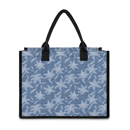 Floral Denim Jeans Pattern Print Canvas Tote Bag