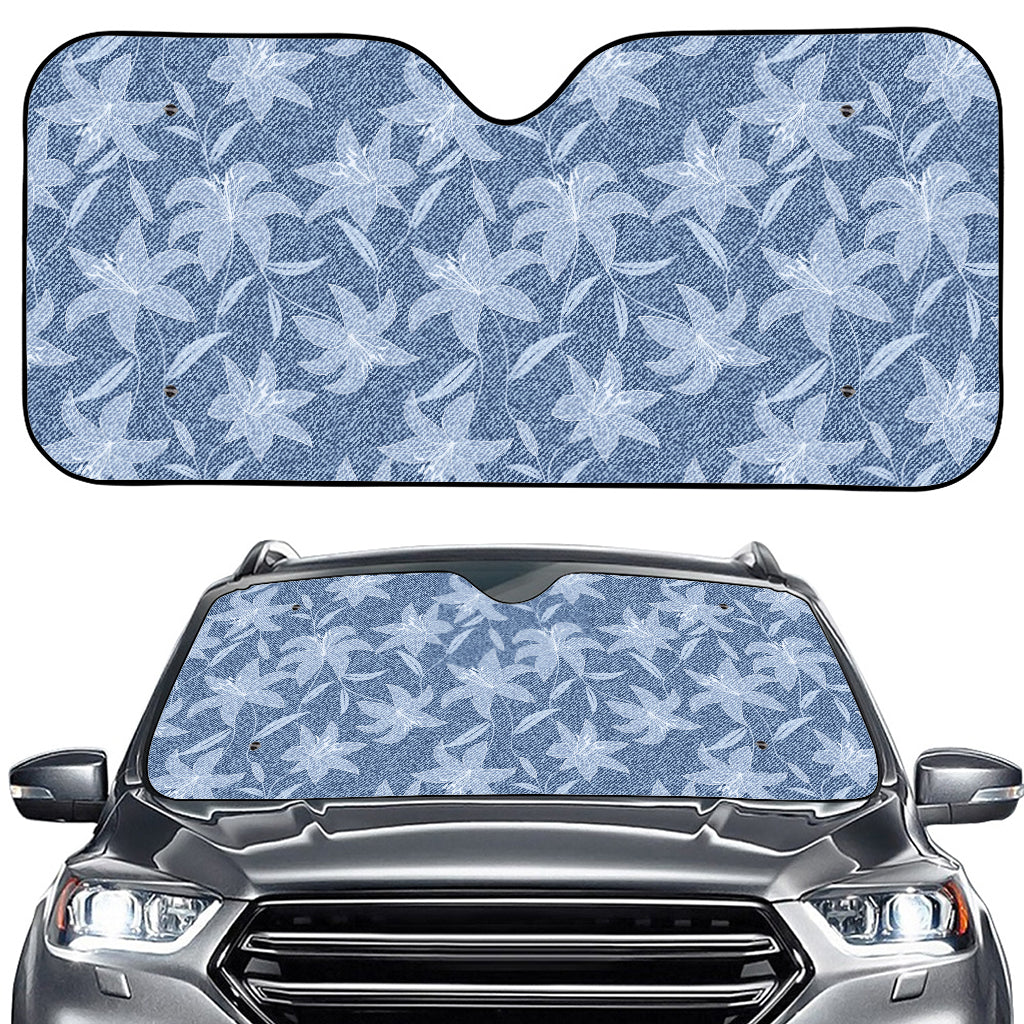 Floral Denim Jeans Pattern Print Car Windshield Sun Shade