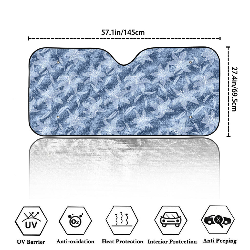 Floral Denim Jeans Pattern Print Car Windshield Sun Shade