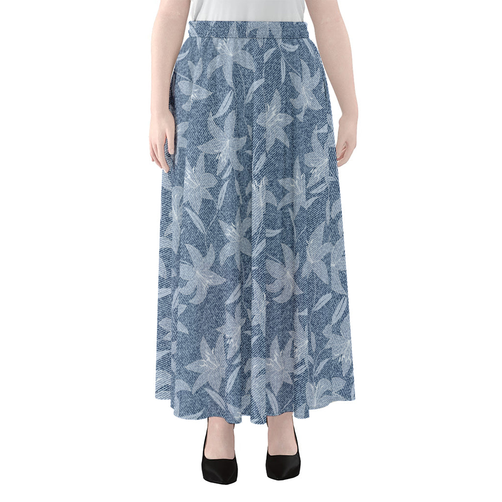 Floral Denim Jeans Pattern Print Chiffon Maxi Skirt